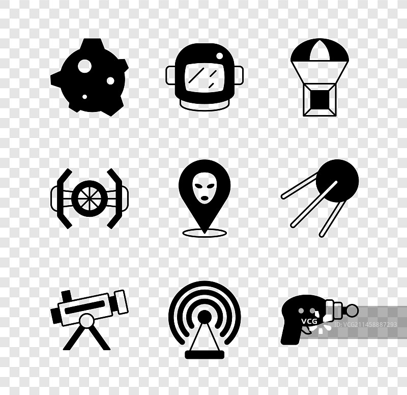 小行星、宇航员头盔和飞行箱图片素材