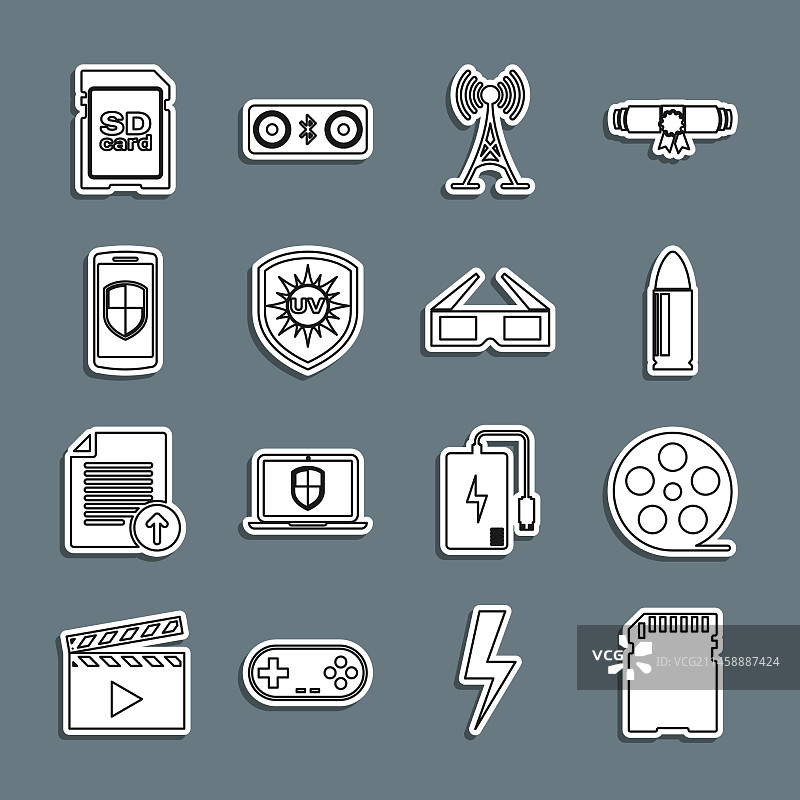 SD卡胶片卷轴子弹天线UV图标图片素材