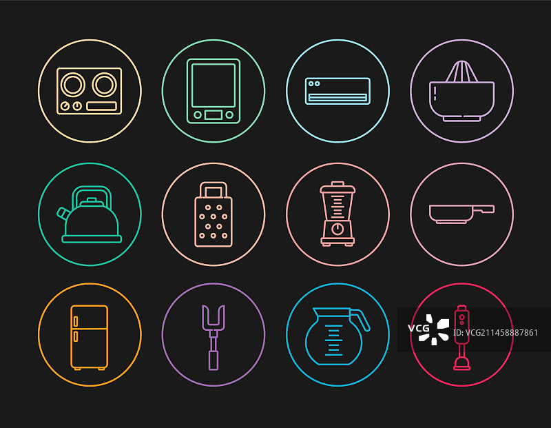 搅拌机、煎锅、空调等线条组合图片素材