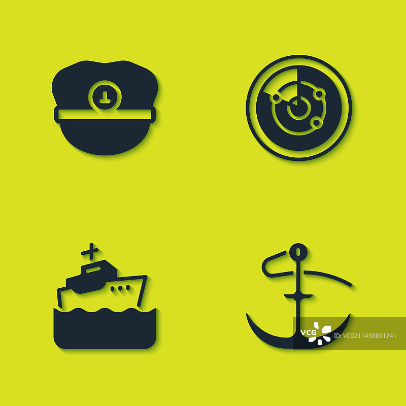 船长帽船锚游轮和雷达套装图片素材