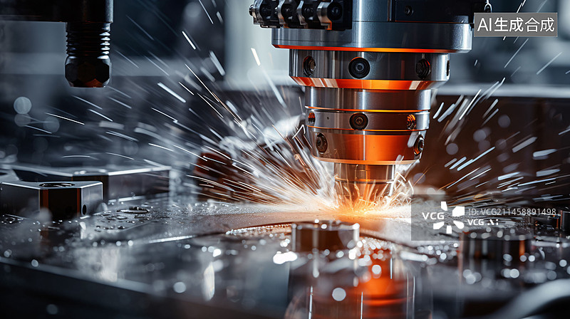【AI数字艺术】金属数控激光切割,激光切削.数控激光雕刻加工上带火花的金属加工图片素材