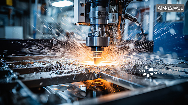 【AI数字艺术】金属数控激光切割,激光切削.数控激光雕刻加工上带火花的金属加工图片素材