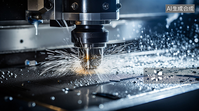 【AI数字艺术】金属数控激光切割,激光切削.数控激光雕刻加工上带火花的金属加工图片素材