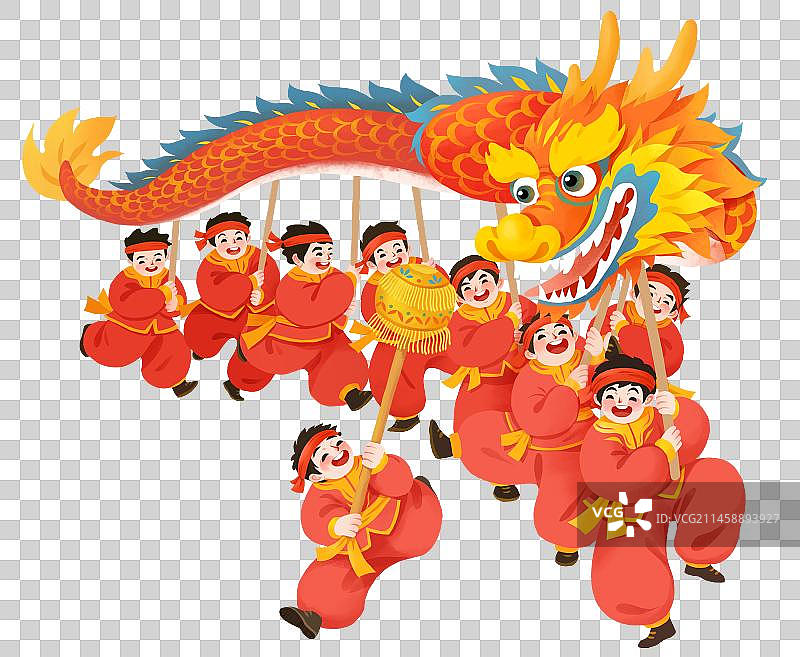 龙年年俗插画 舞龙图片素材