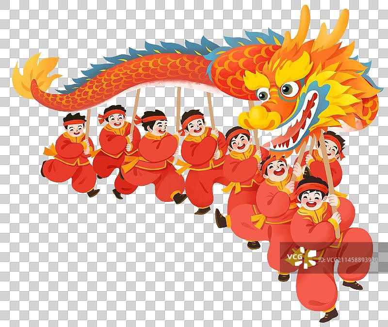 龙年年俗插画 舞龙图片素材