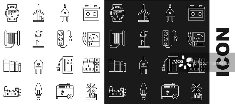 风力涡轮机、安培计和万用表图标图片素材