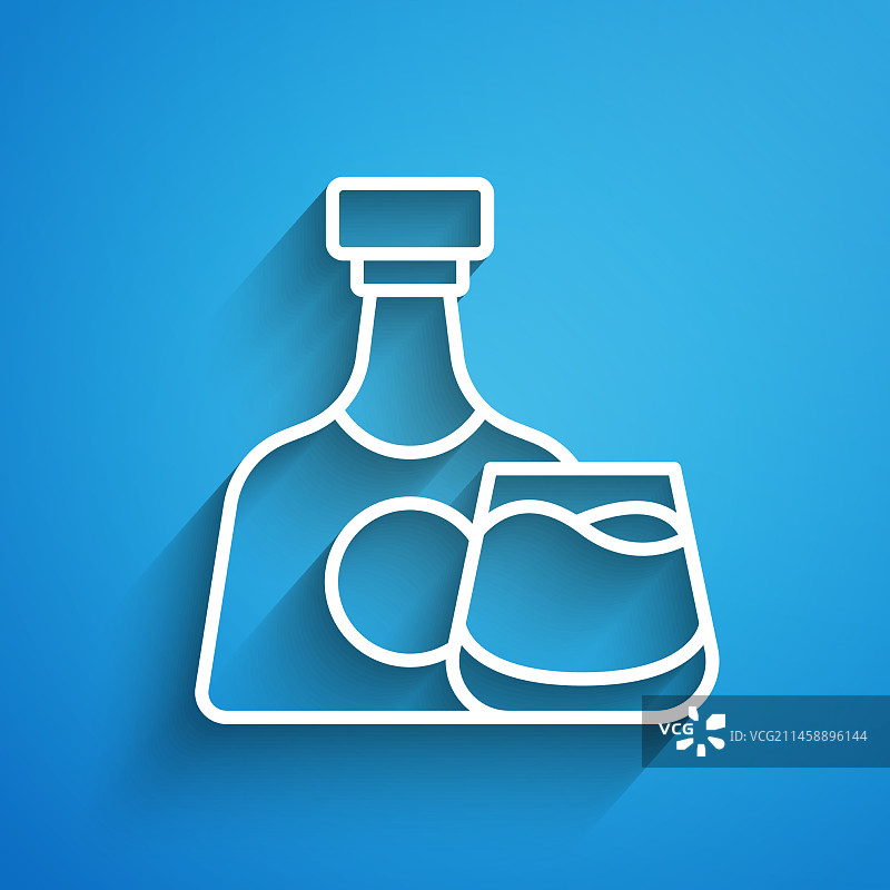 白色线条威士忌酒瓶和玻璃杯图标图片素材