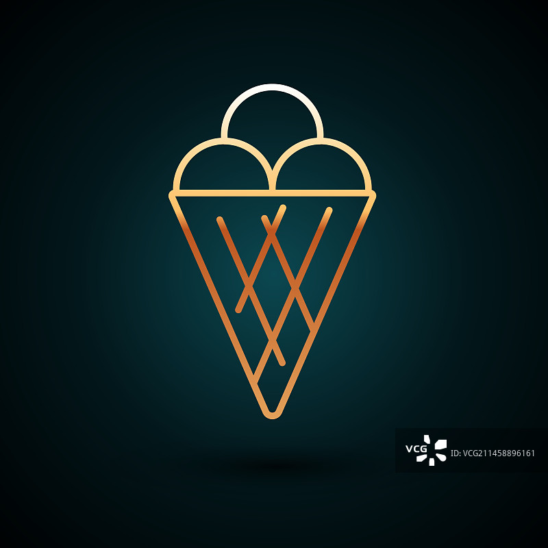 华夫饼甜筒中的金色线条冰淇淋图标图片素材