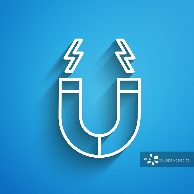 蓝色背景上的白色线条磁铁图标图片素材