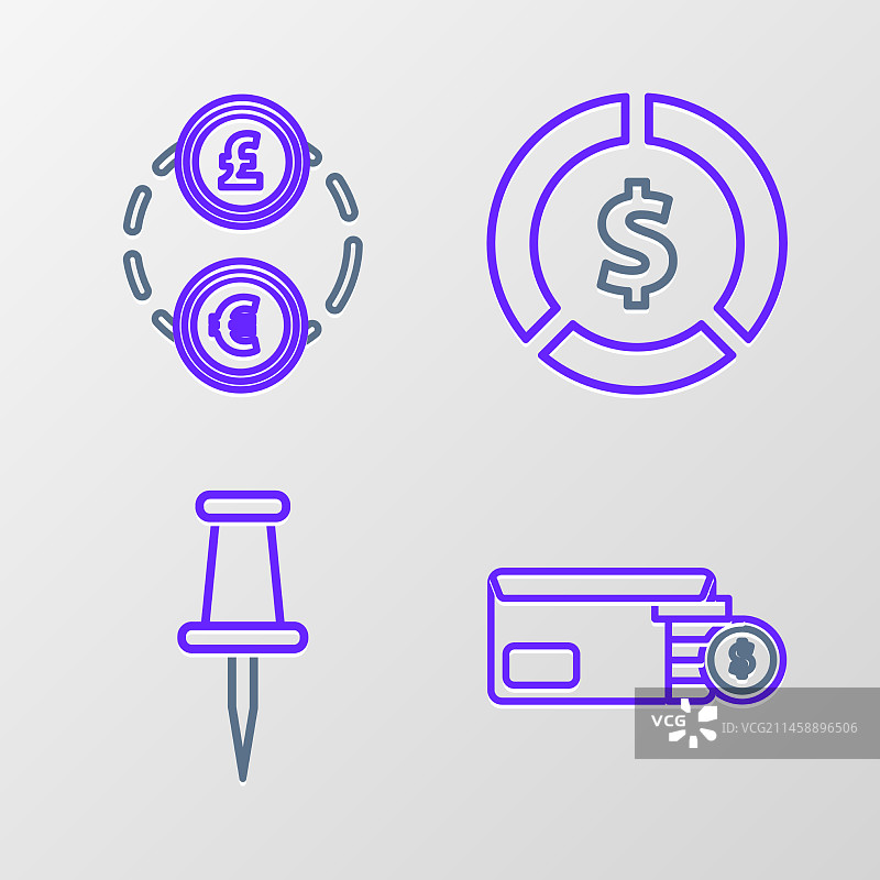信封、硬币美元符号、图钉图片素材