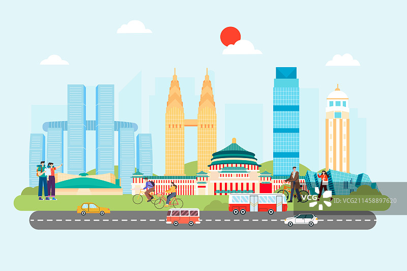 重庆现代城市生活矢量插画图片素材