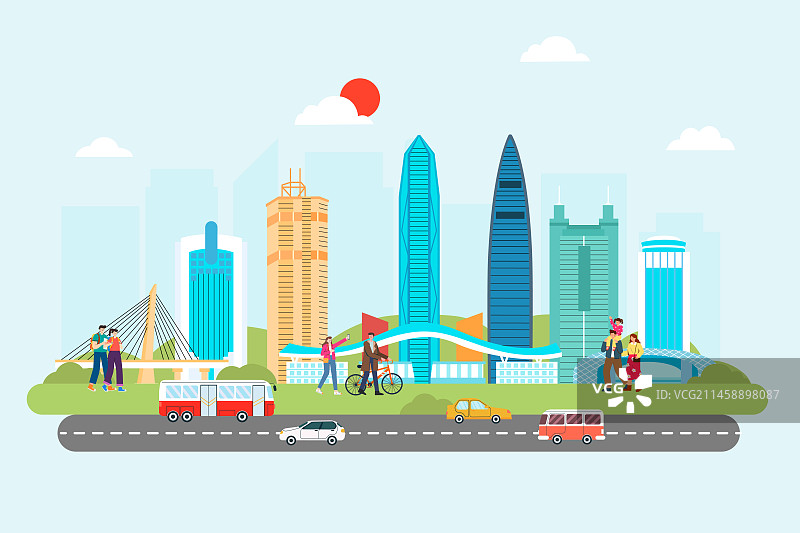 深圳现代城市生活矢量插画图片素材