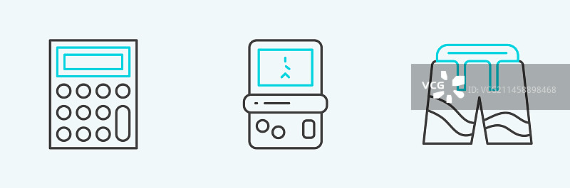 一组线条短裤计算器和俄罗斯方块图片素材