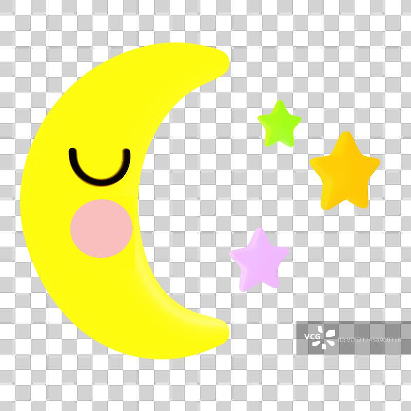 弯弯的月亮和三颗星星挂在天上图片素材