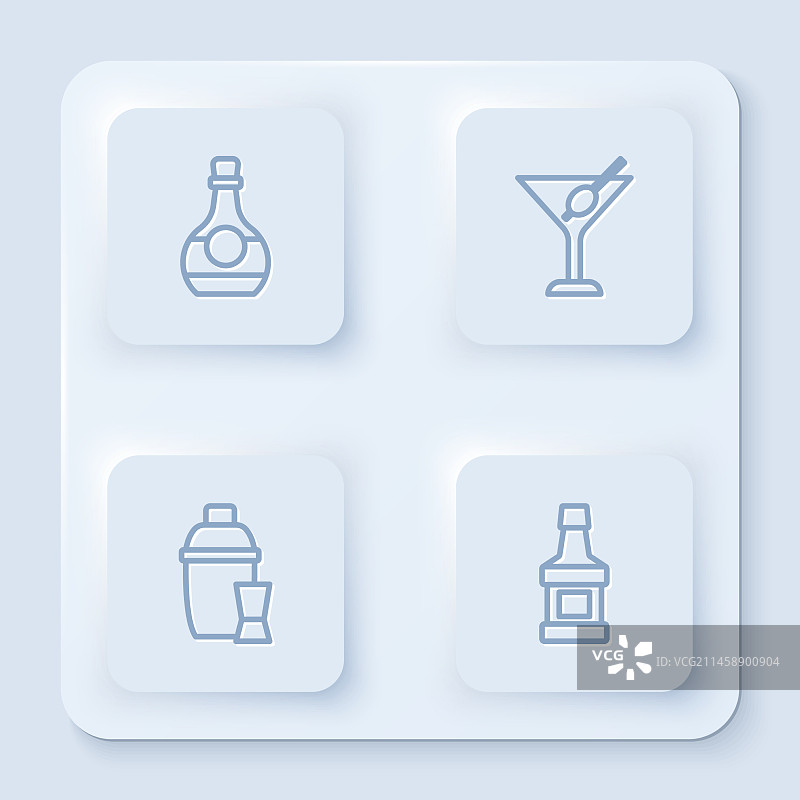 白兰地干邑马提尼酒杯瓶子线条设计图片素材