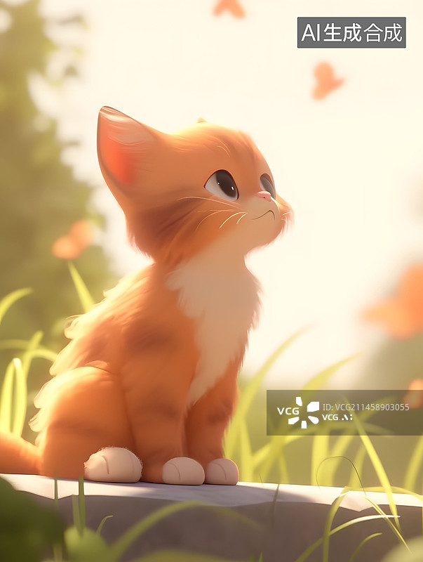 【AI数字艺术】3D卡通可爱的橘色猫咪图片素材