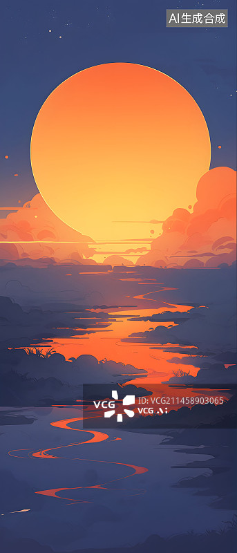 【AI数字艺术】月圆之夜中秋赏月海平面云雾缭绕壁纸竖版插画图片素材