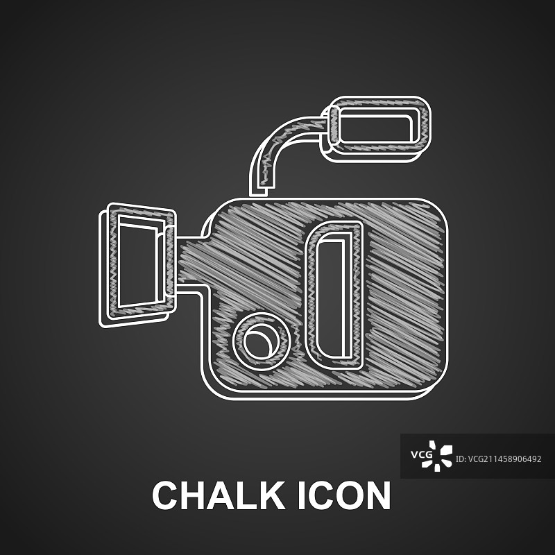 黑色背景上的粉笔电影摄影机图标图片素材