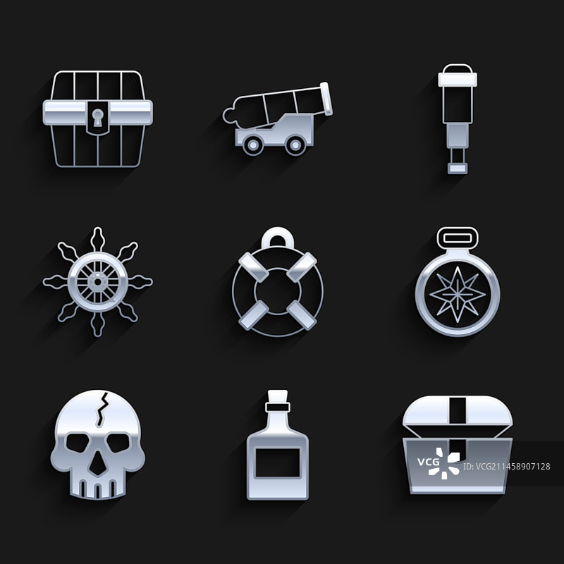 救生圈酒精饮料朗姆酒古董宝藏组合图片素材