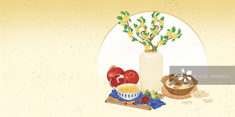二十四节气处暑美食桂花石榴桂花鸡头米处暑百合鸭模板海报图片素材
