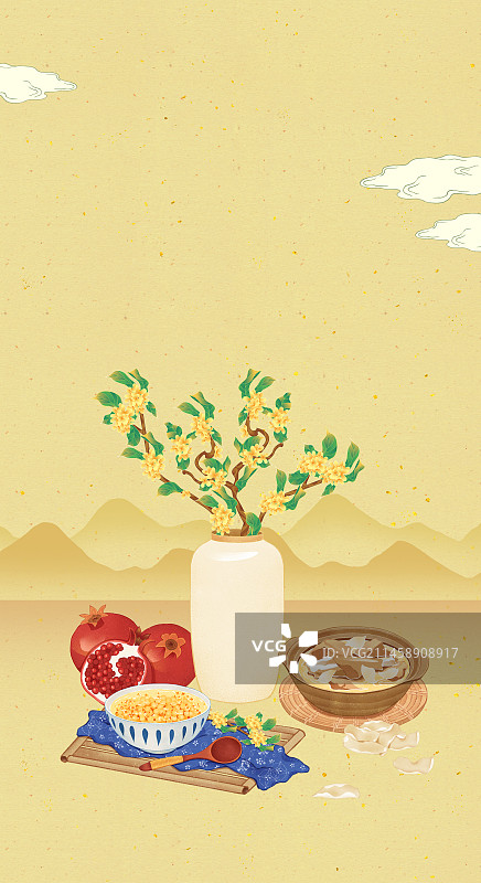 二十四节气处暑美食桂花石榴桂花鸡头米处暑百合鸭模板海报图片素材
