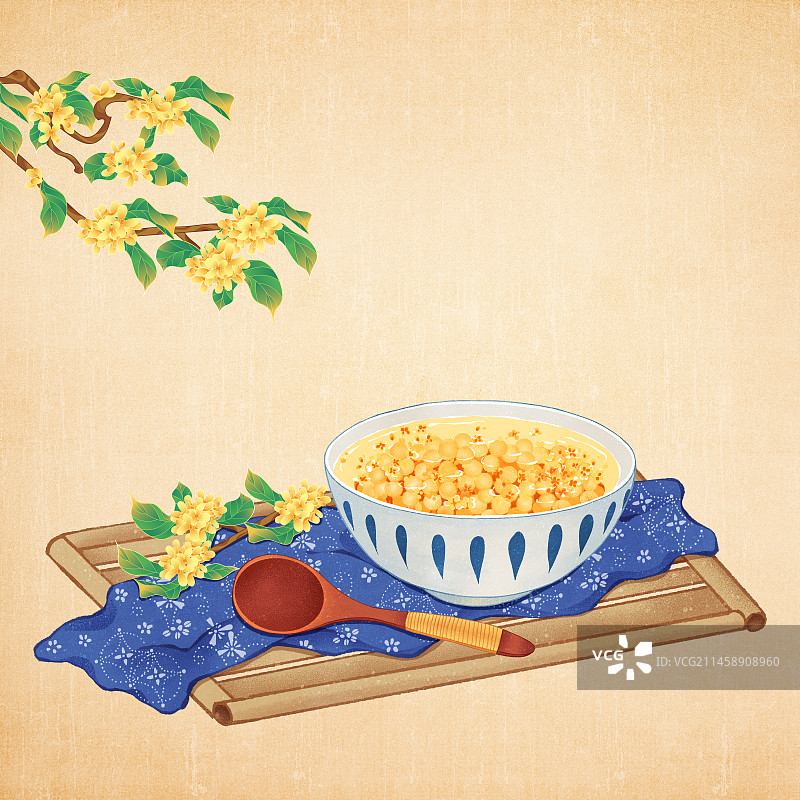 二十四节气处暑美食桂花鸡头米桂花插画图片素材