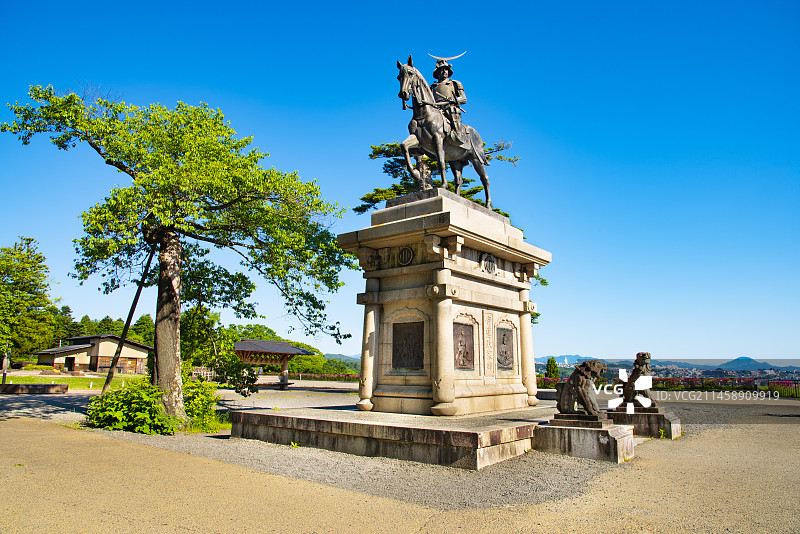 日本仙台市伊达政宗骑马像图片素材