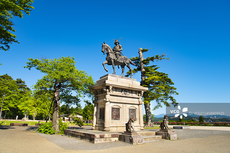 日本仙台市伊达政宗骑马像图片素材