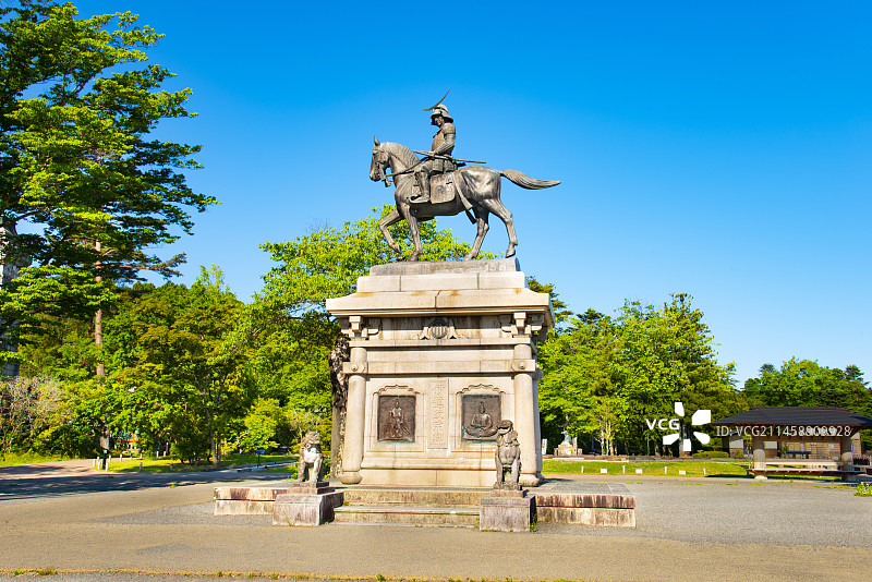 日本仙台市伊达政宗骑马像图片素材