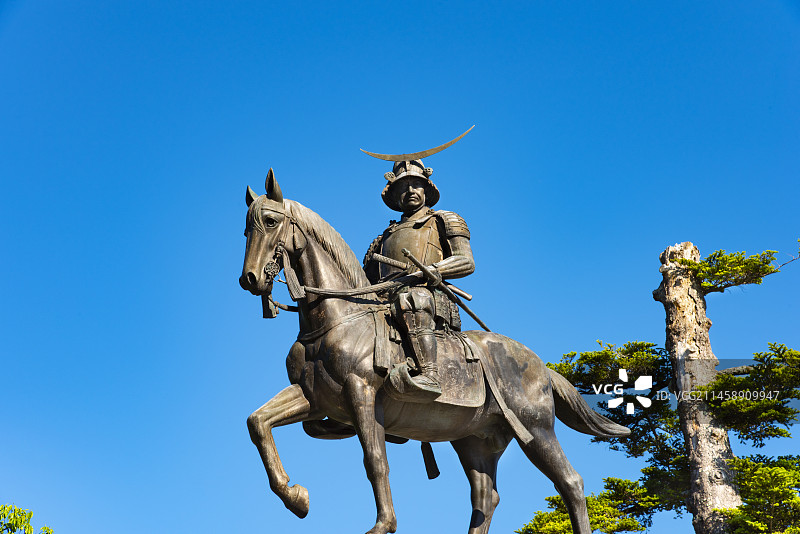 日本仙台市伊达政宗骑马像图片素材