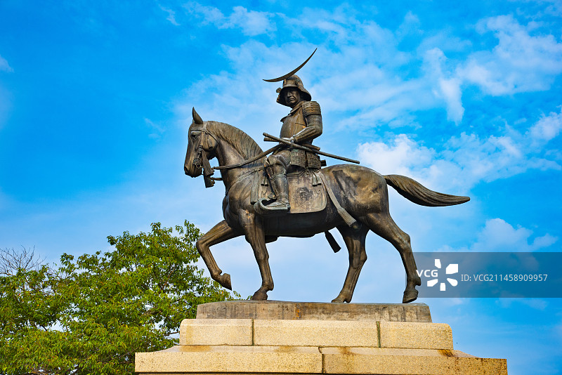 日本仙台市伊达政宗骑马像图片素材