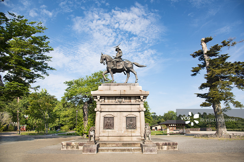日本仙台市伊达政宗骑马像图片素材