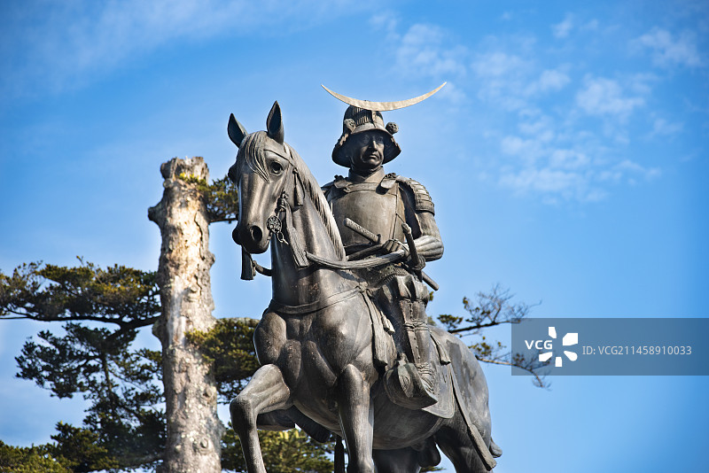 日本仙台市伊达政宗骑马像图片素材
