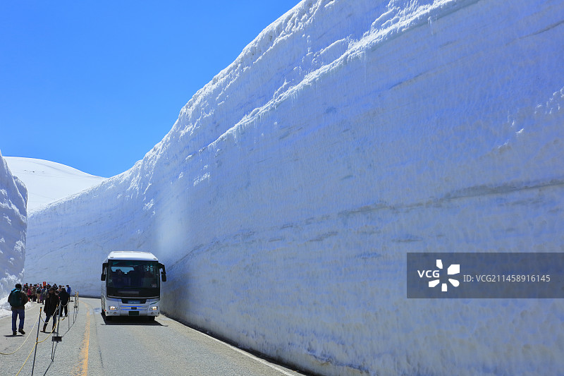 日本富山县立山雪谷步道和高原巴士图片素材