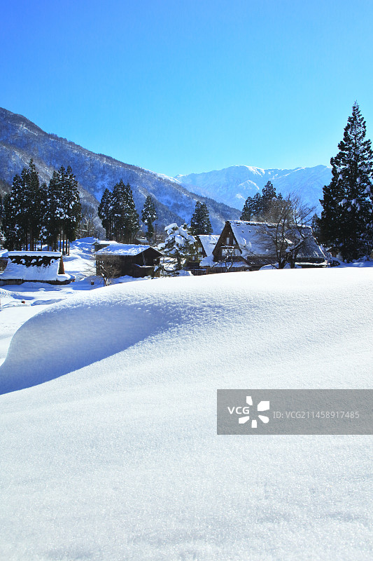 冬季的世界文化遗产相仓合掌造村，日本富山县南砺市图片素材