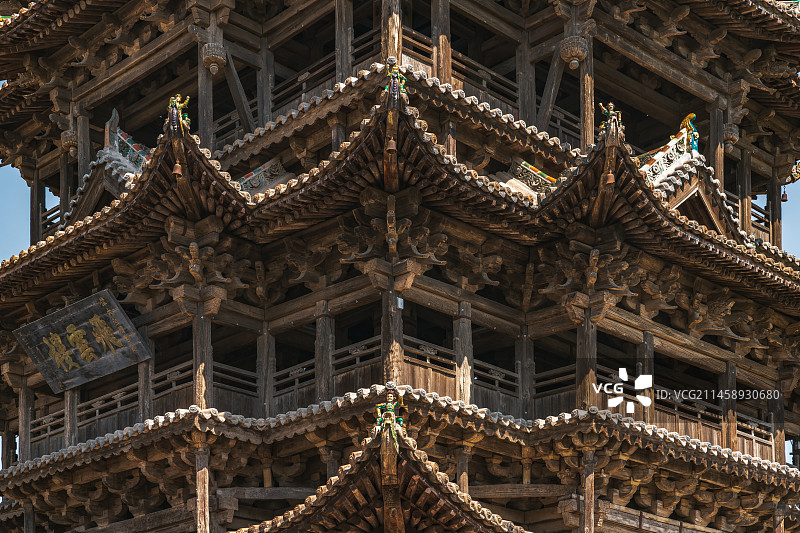 中华第一木楼，山西省运城市万荣县东岳庙飞云楼精美的屋檐特写图片素材