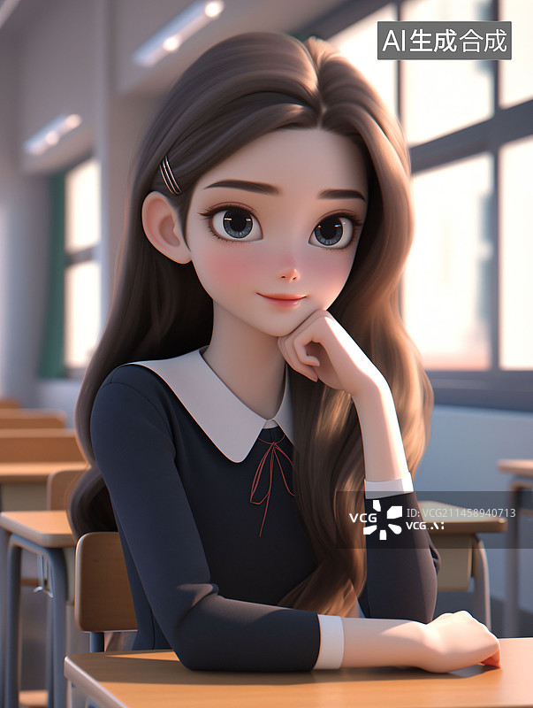 【AI数字艺术】女孩，女人，三维角色，动漫，学生，学校，C4D，3D图片素材