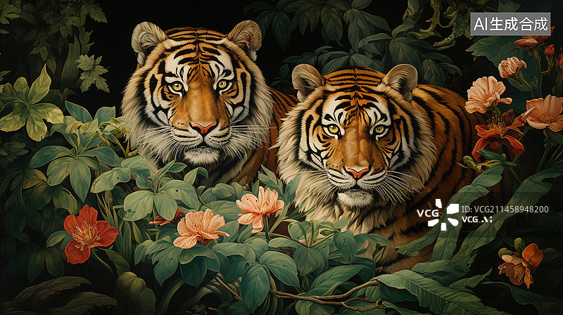 【AI数字艺术】山林中的老虎图片素材