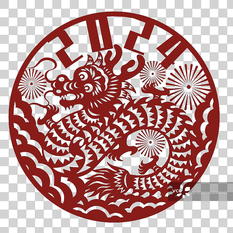 龙年传统剪纸插画图片素材