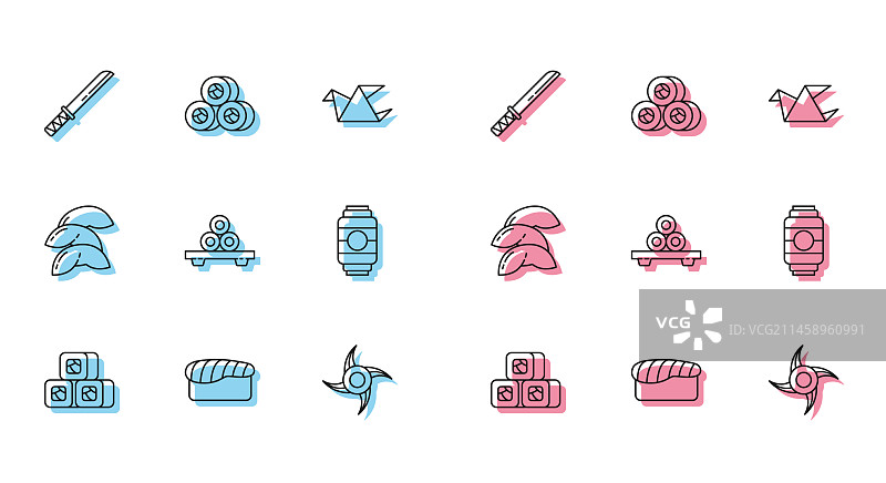 寿司、传统日本武士刀和忍者图片素材