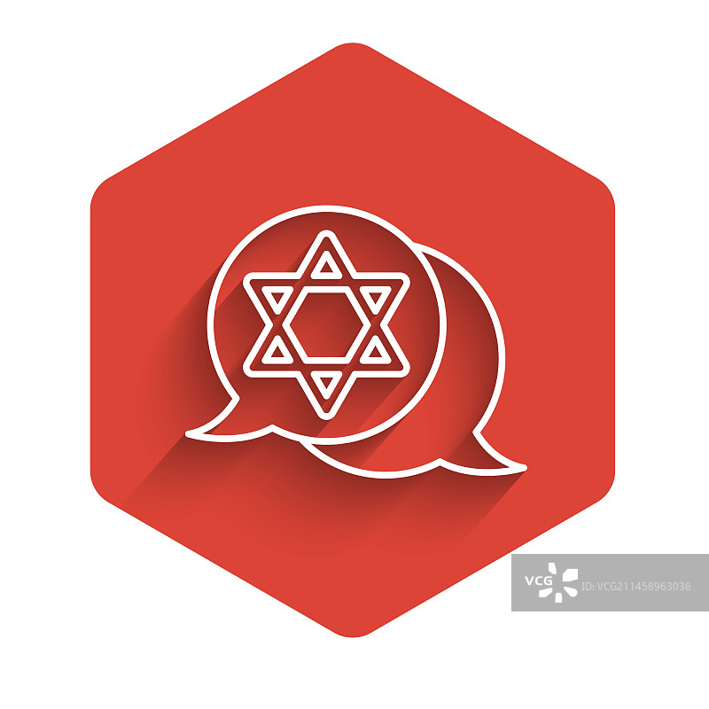 白色线条大卫之星图标，带长阴影图片素材