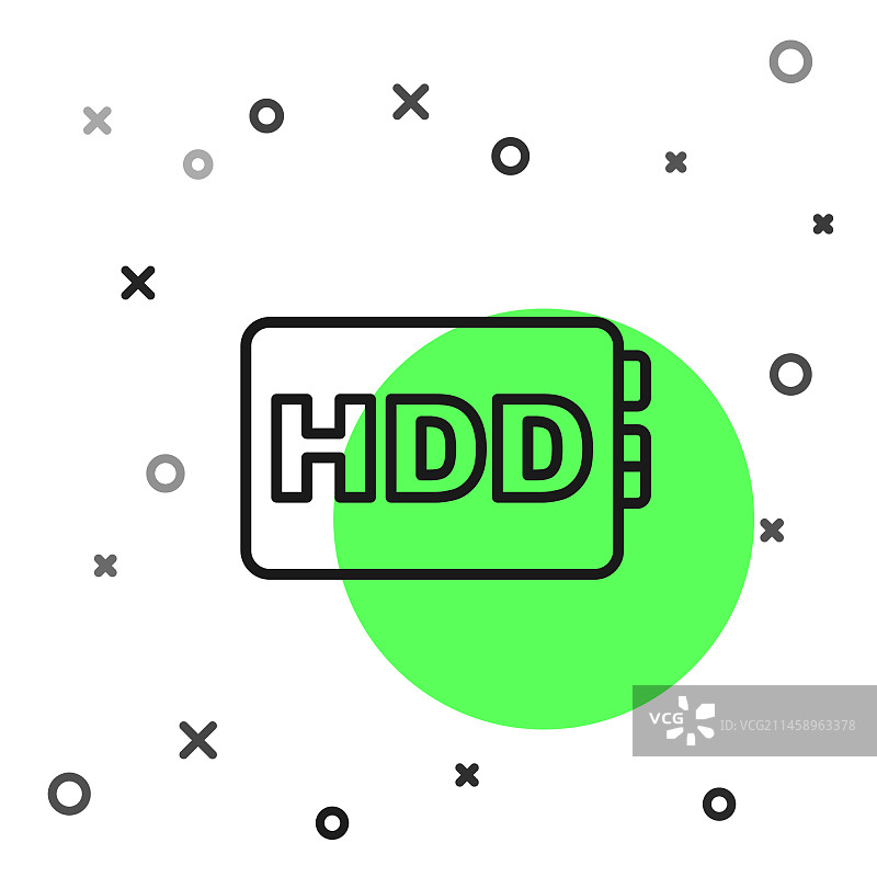 黑色线条硬盘驱动器HDD图标隔离图片素材