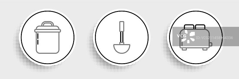 烤面包机、吐司和烹饪锅具线条组合图片素材