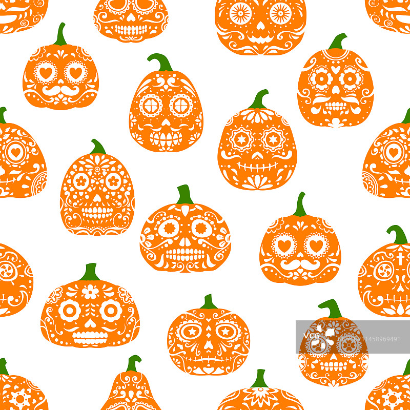 万圣节派对墨西哥南瓜无缝图案图片素材