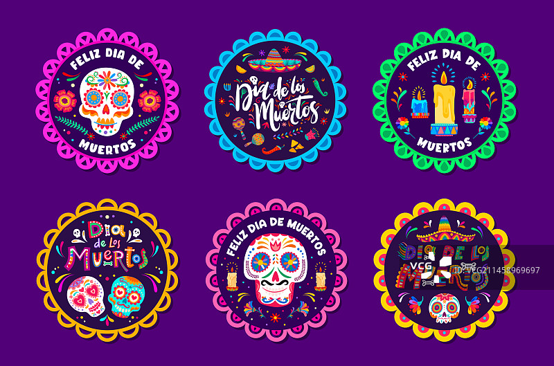 亡灵节墨西哥节日贴纸标签图片素材