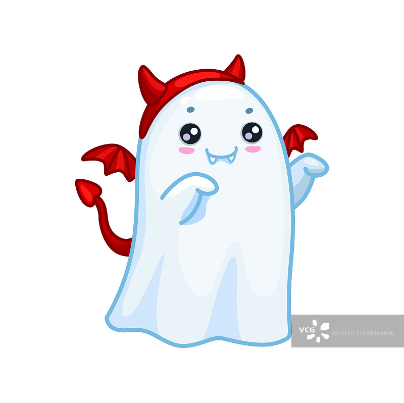 万圣节可爱幽灵：红色恶魔角图片素材