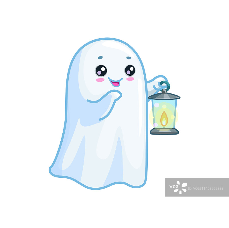 手提灯笼的万圣节可爱幽灵角色图片素材