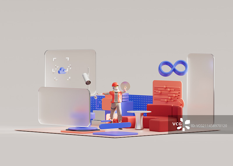 3D渲染混合现实场景插画图片素材
