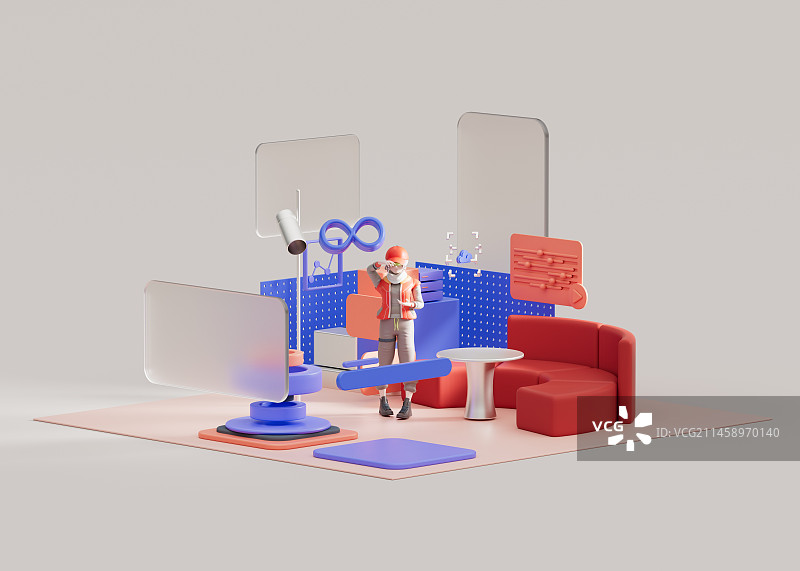 3D渲染混合现实场景插画图片素材
