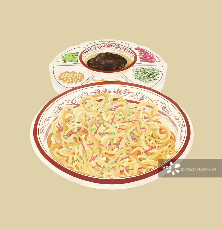中国传统美食北京炸酱面手绘图片素材